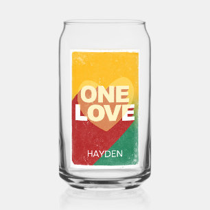 Retro One Love Poster Art Colourful Personalised Can Glass