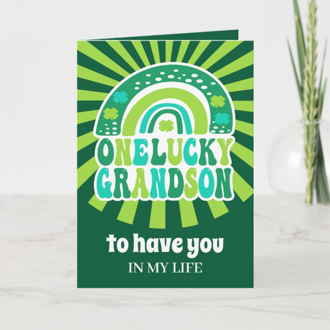 Retro One Lucky Grandson St. Patrick's Day Card (Front)