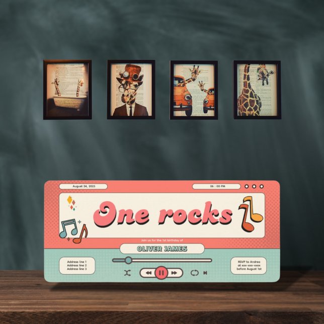 Retro one rocks, music player 1st birthday  invitation (Creator Uploaded)
