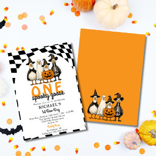 Retro One Spooky Goose Halloween 1st Birthday Invitation