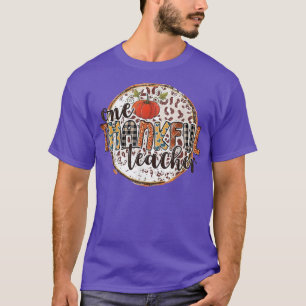 Retro One Thankful Teacher Fall Pumpkin Leopard T-Shirt