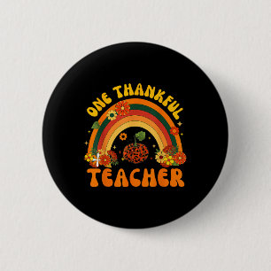 Retro One Thankful Teacher Funny Thanksgiving Fall 6 Cm Round Badge