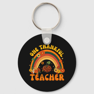 Retro One Thankful Teacher Thanksgiving Fall Mens Key Ring