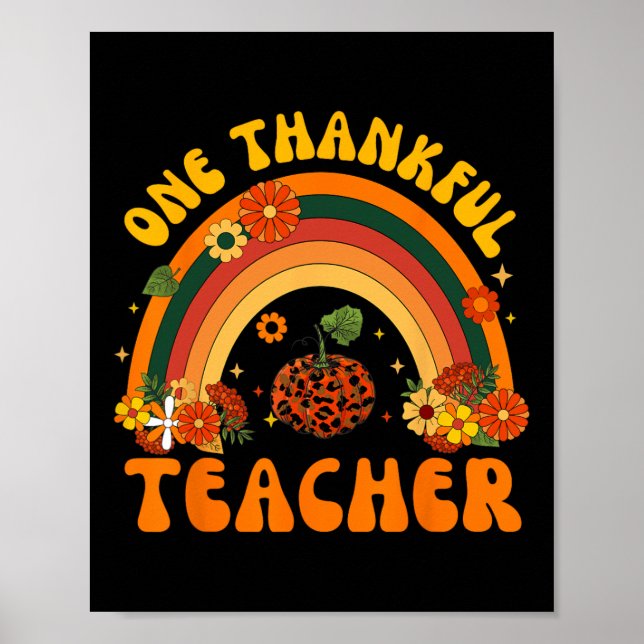 Retro One Thankful Teacher Thanksgiving Fall Mens  Poster (Front)