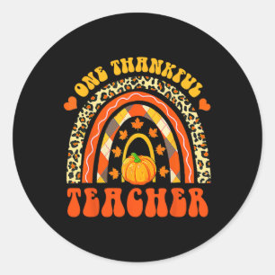 Retro One Thankful Teacher Thanksgiving Pumpkins F Classic Round Sticker
