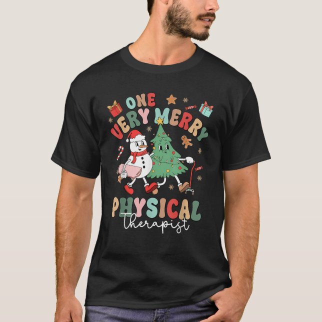 Retro One Very Merry Physical Therapist Christmas  T-Shirt (Front)