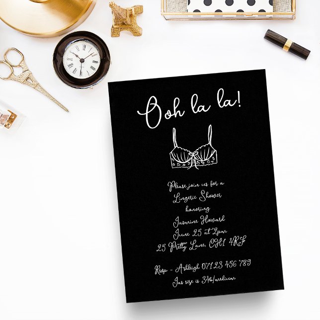Retro Ooh La La Hand Drawn Bra Lingerie Shower Invitation (Creator Uploaded)