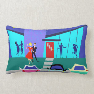Retro Open House Party Lumbar Pillow