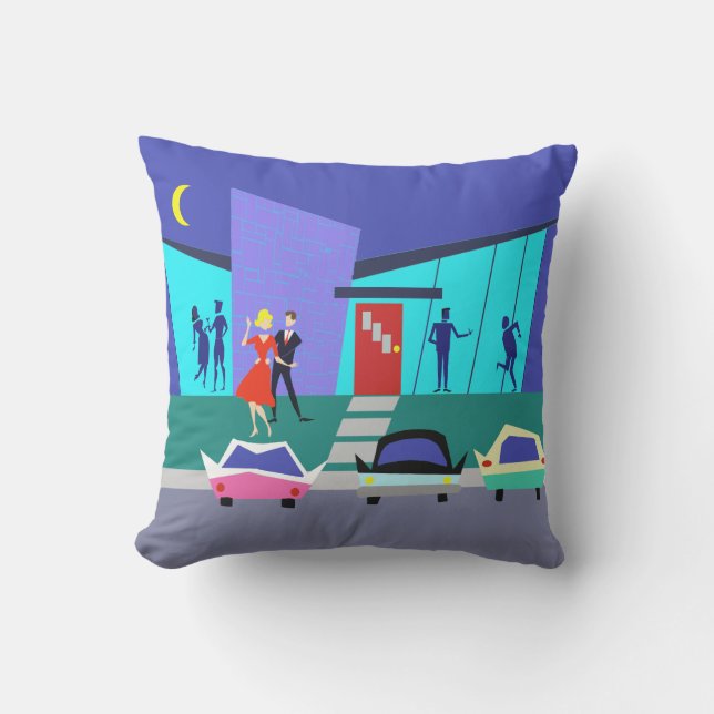 Retro Open House Party Outdoor Pillow (Front)