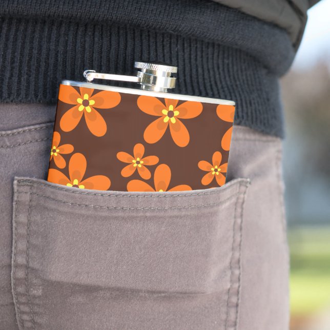 Retro orange 1970's hip flask (In Situ)