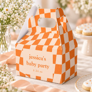 Retro Orange Abstract Chequerboard Baby Shower Favour Box