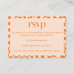 Retro Orange Abstract Chequerboard Wedding Website Enclosure Card