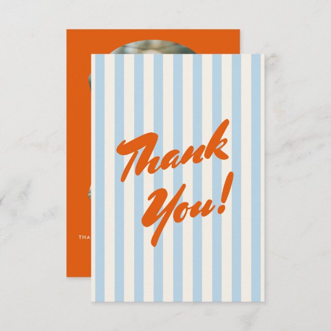 Retro Orange Abstract Photo Frame Baby Shower Thank You Card (Front/Back)