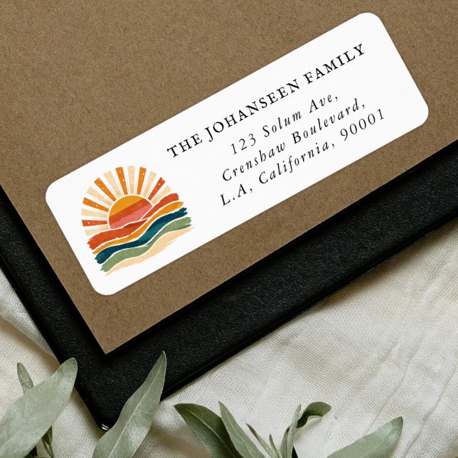 Retro Orange Abstract Sunset Return Address Label (Creator Uploaded)
