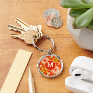 Retro Orange Abstract Tie-Dyed Monogram Initial Key Ring