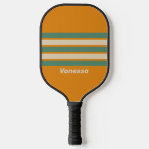Retro Orange Access Striping with Name Pickleball Paddle