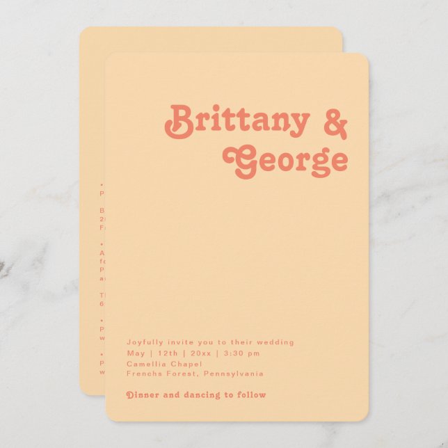 Retro Orange All In One Rounded Edges Wedding Invitation (Front/Back)