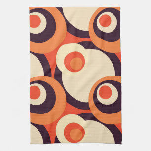 Retro Orange and Brown Fifties Abstract Art Tea Towel