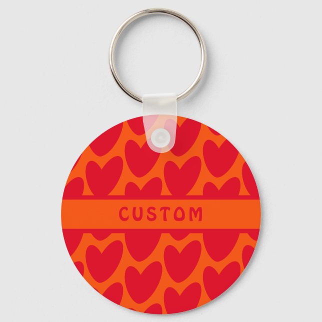 Retro Orange and Groovy Red Hearts Key Ring (Front)