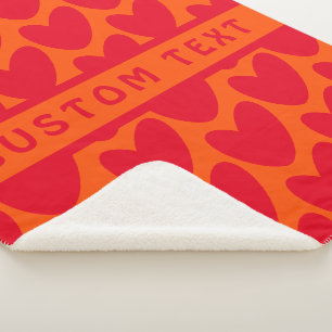 Retro Orange and Groovy Red Hearts Sherpa Blanket