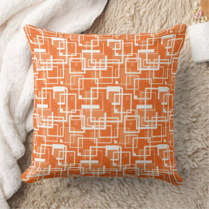 Retro Orange and Ivory Square Link Design Pillow