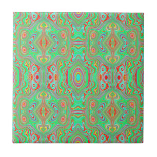 Retro Orange and Lime Green Abstract Pattern Ceramic Tile