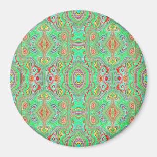 Retro Orange and Lime Green Abstract Pattern Magnet