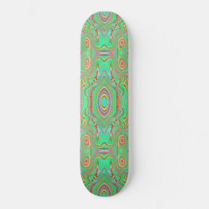 Retro Orange and Lime Green Abstract Pattern Skateboard