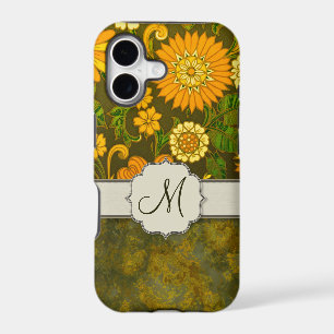 Retro Orange and Olive Jungle Floral with Monogram