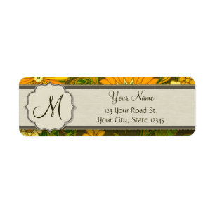 Retro Orange and Olive Jungle Floral with Monogram Return Address Label