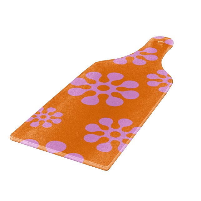 Retro Orange And Pink Floral Cutting Board (Corner)