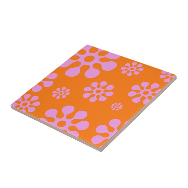 Retro Orange And Pink Floral Trivet (Side)