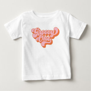 Retro Orange and Pink Groovy One Baby T-Shirt