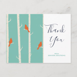Retro Orange Birds on Birch Tree Thank You Postcard