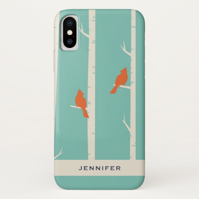 Retro Orange Birds on Birch Trees Illustration Case-Mate iPhone Case (Back)