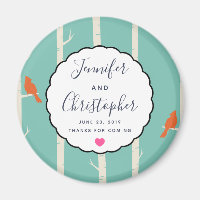 Retro Orange Birds on Birch Trees Wedding Thanks