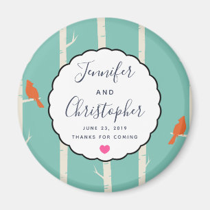 Retro Orange Birds on Birch Trees Wedding Thanks Magnet