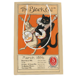 Retro Orange Black Cat White Rabbit Banjo Art Medium Gift Bag