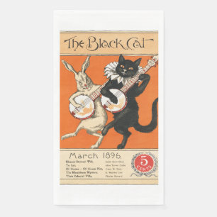 Retro Orange Black Cat White Rabbit Banjo Art Napkin