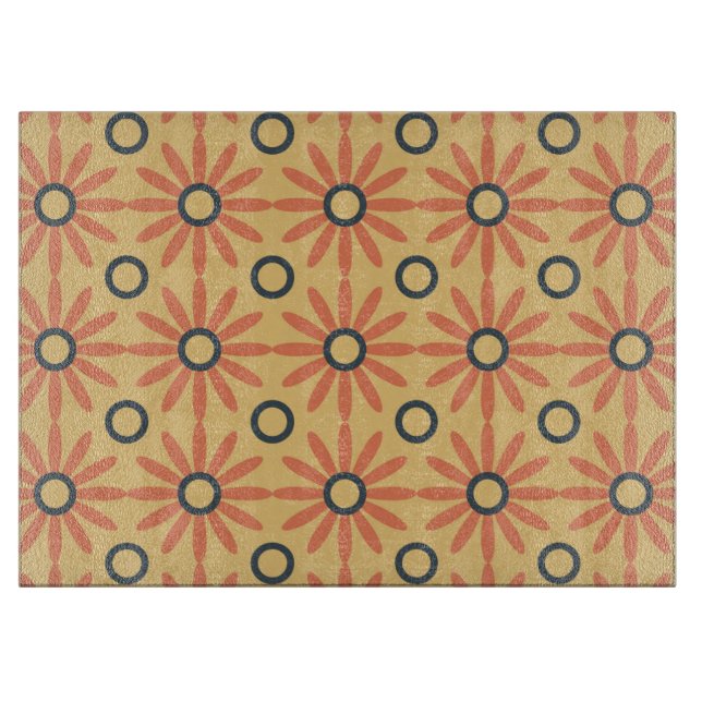 Retro Orange & Black Cute Abstract Floral Pattern Cutting Board (Front)