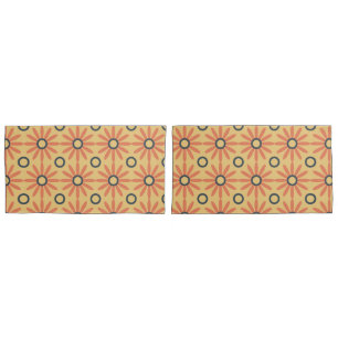 Retro Orange & Black Cute Abstract Floral Pattern Pillowcase