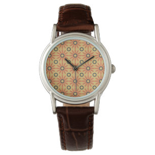 Retro Orange & Black Cute Abstract Floral Pattern Watch