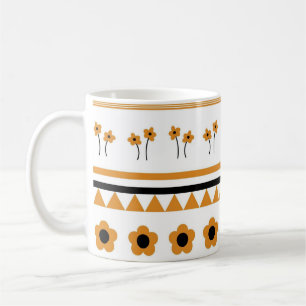 Retro Orange Black Floral Bold Y2K Fall & Winter Coffee Mug