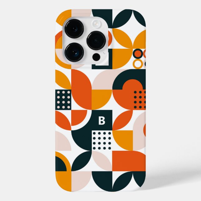 Retro Orange Black Geometric Monogram Initial Case-Mate iPhone Case (Back)