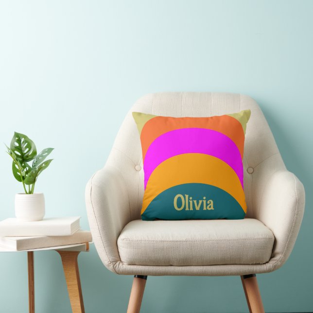 Retro Orange Blue and Magenta Name Text Template Cushion (Chair)