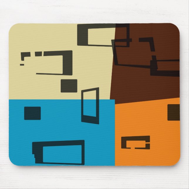 Retro Orange, Blue, Brown, Cream Abstract Art Mouse Pad (Front)