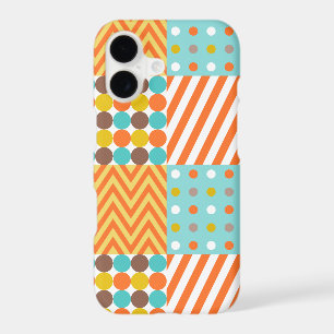 Retro Orange Blue Mustard Yellow Patchwork Pattern