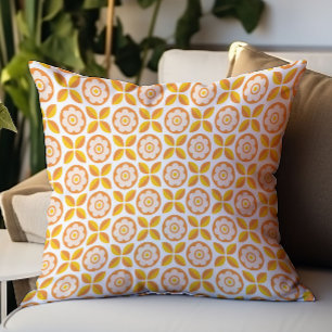 Retro Orange Blush Pink Yellow Floral Pattern Cushion