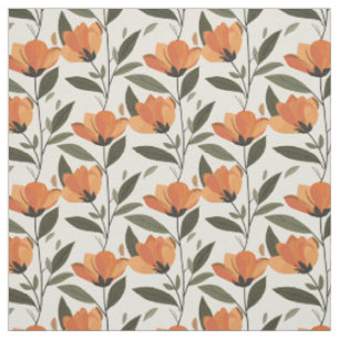 Retro Orange Botanical Bold 70s Vintage Floral Fabric
