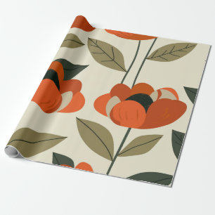 Retro Orange Botanical Bold 70s Vintage Floral Wrapping Paper